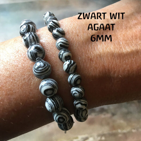 Edelsteen-Zwartwit-agaat-6mm-armbandje-edelsteenkralen-paars-